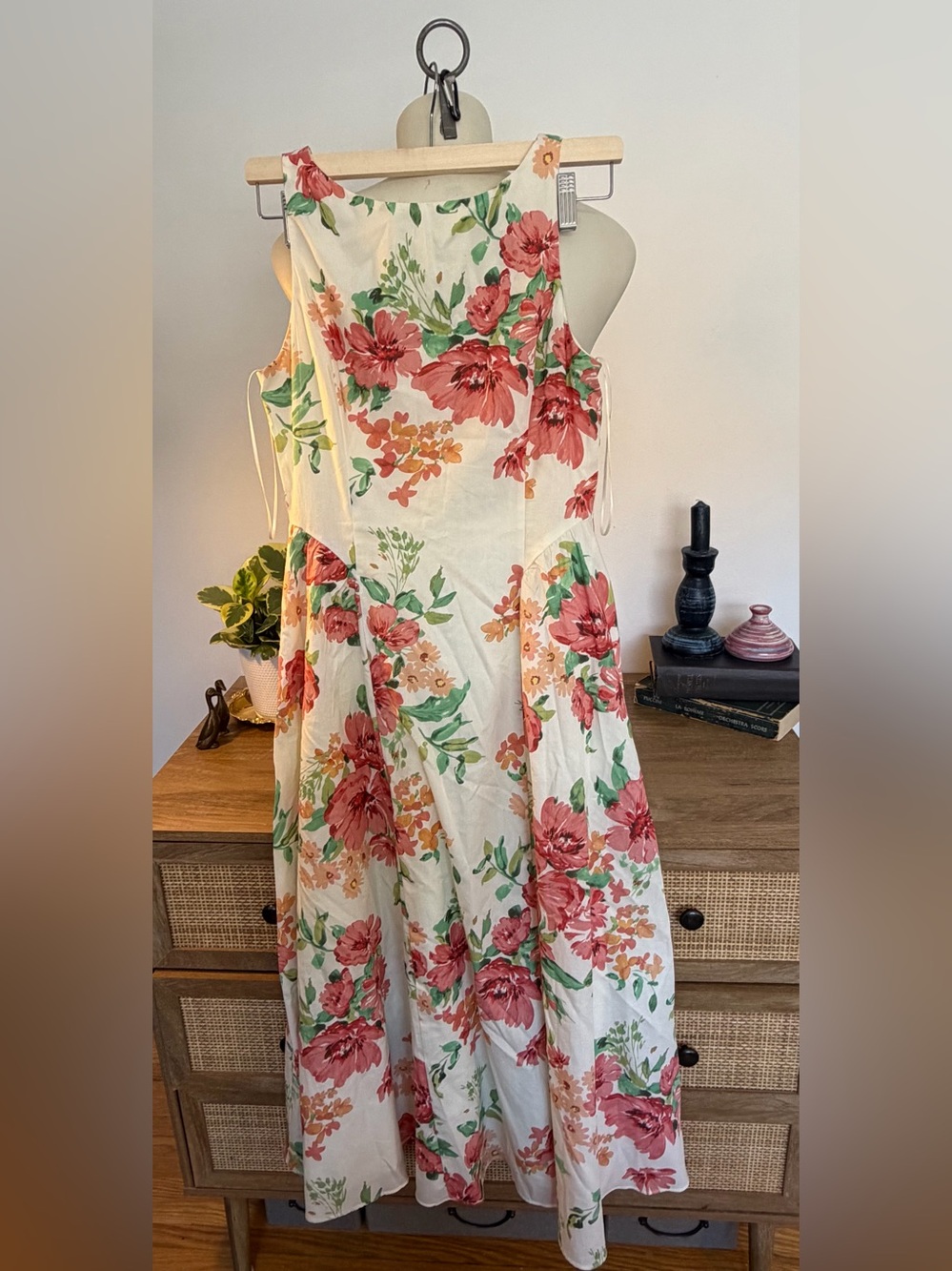 Mango Floral Print Cotton Midi Dress XS NWT